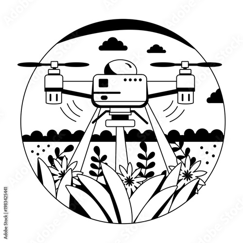 Glyph style illustration showing drone spray