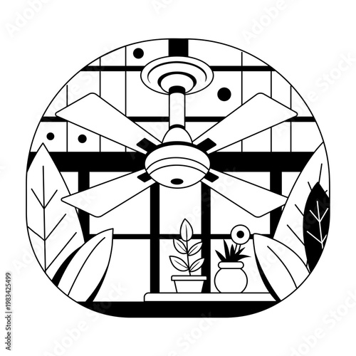 A glyph style illustration showing a smart fan