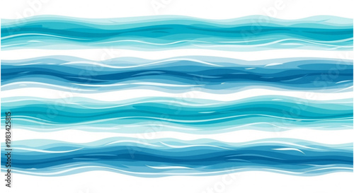 Abstract background of flowing blue and turquoise water waves with a smooth, translucent effect and a gradient of color