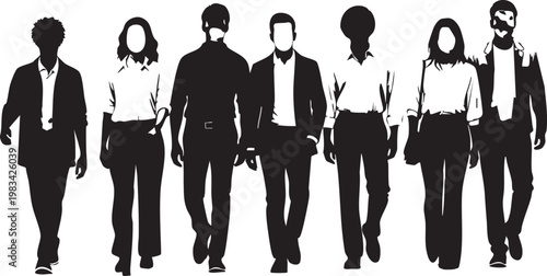 Six diverse people in black formal wear standing in a row six people diverse group black suits