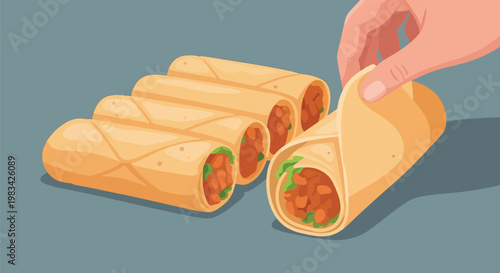 Hand Unrolling Taquito Showing Filling.