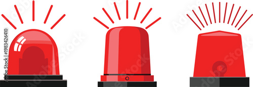 Red emergency siren lights set warning alarm beacon icons police fire alert vector illustration collection