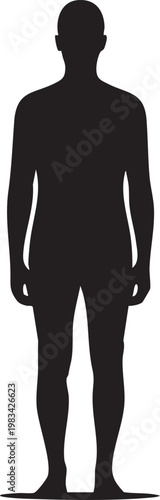Solid black featureless human silhouette against white background black silhouette human figure
