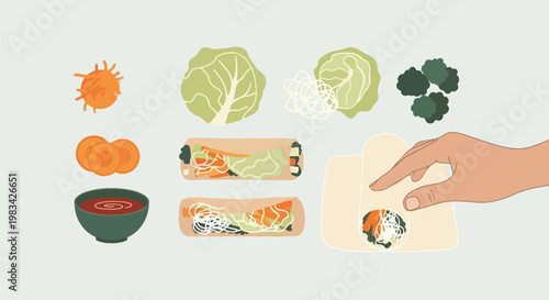 Making Fresh Spring Rolls Ingredients and Process.