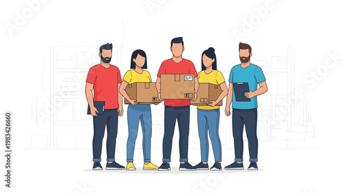 Delivery Team's Unity: A team of dedicated individuals unites to expedite delivery. These professionals showcase the value of teamwork