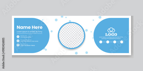 Abstract blue bubble email signature design with circular photo space and company logo for professional online identity.