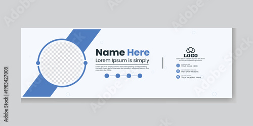 email signature professional clean modern corporate minimalist layout design personal profile contact information stylish geometric element blue white.