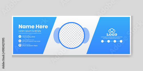 Professional email signature template design with modern circular shapes and blue gradient. clean contact information layout for business communication.