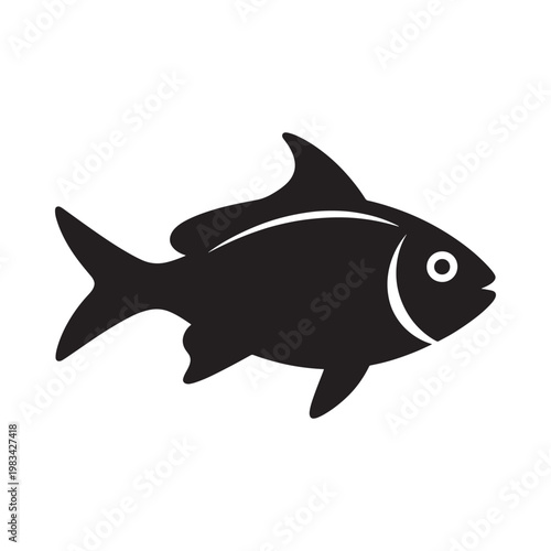 Simple black silhouette of a fish with a circular white eye