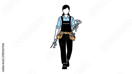 The Confident Plumber: A skilled individual, confidently strides forward, clutching a set of tools ready for their next project, embodying expertise and reliability in their field.