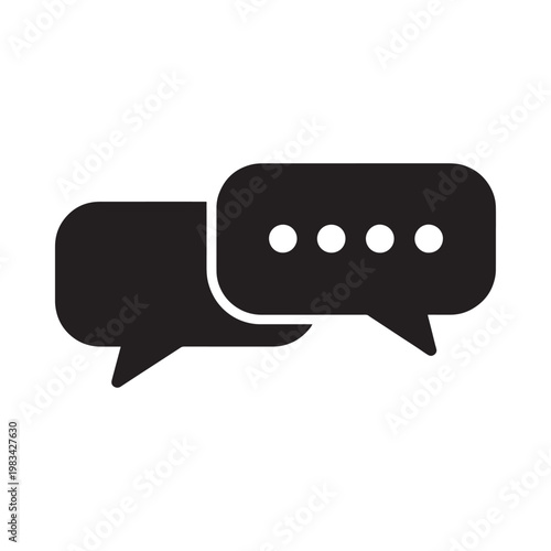 Two overlapping black speech bubbles with ellipsis representing conversation