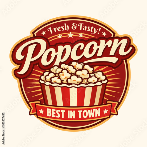 Popcorn logo vector illustration template. Simple design in circle