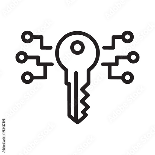 Digital key with surrounding circuit board elements a modern security icon