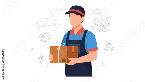 Delivery Person with Package: A delivery person stands ready, holding packages, symbolizing reliability and the swift transport of goods. Depicting a scene of efficiency and service.
