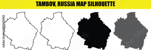Tambov russia map silhouette designs presenting outline solid and dotted vector variations for geographic projects.