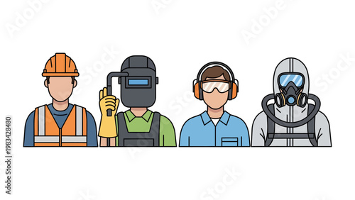 Safety Workforce: A diverse representation of essential workers, each clad in protective gear, embodies dedication, vigilance, and commitment to safe practices.