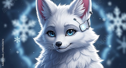 Enchanting Arctic Fox Portrait with Winter Snowflake Background.