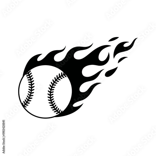 Flaming baseball flying through air with fire trail behind it