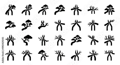 Black mushroom icons, fungi symbols, 25 silhouette illustrations, vector graphics, edible plants, botanical elements