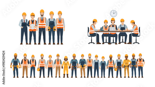 Construction Team at Work: A collection of images portraying a construction team in various work scenarios, capturing different aspects of their tasks, meetings, and collaborative efforts.