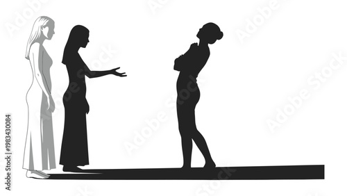 Shadow Play of Dialogue: A conceptual visual, featuring three distinct figures interacting through contrasting light and shadows, evoking a sense of communication.