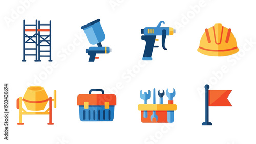 Construction Essentials: A graphic compilation of essential tools and equipment representing the core elements of construction and building projects.