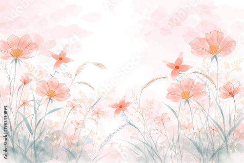 Soft Pastel Watercolor Floral Background – Elegant Hand Painted Flowers with Minimal Botanical Aesthetic for Wedding, Branding & Wallpaper