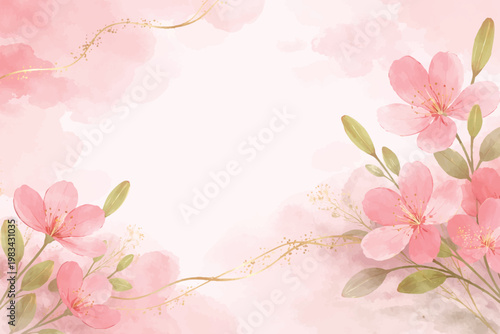 Elegant Pink Watercolor Floral Background with Gold Accents – Luxury Botanical Design for Wedding Invitation, Branding & Wallpaper