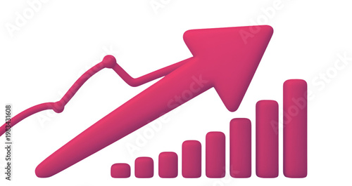 Wallpaper Mural A clean and modern 3D illustration showing a rising bar chart with an upward trending arrow, symbolizing growth, success, and positive financial performance. The design features smooth pink bars  Torontodigital.ca