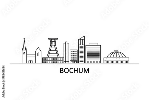 Bochum city skyline with various buildings and towers in one line