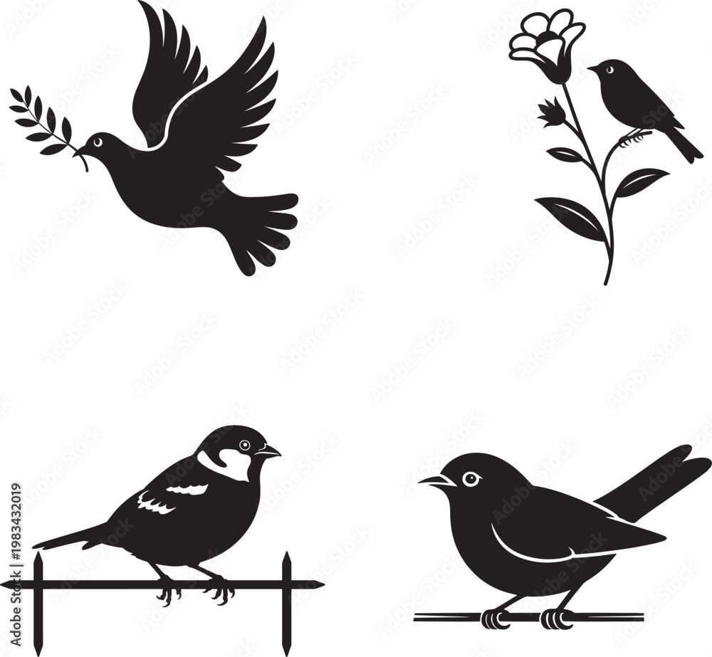 Fototapeta premium birds and flowers silhouettes