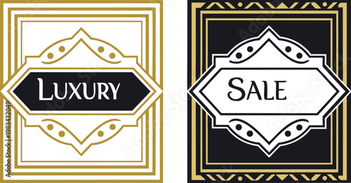 Black and gold luxury sale banners with diamond and ribbon ornaments