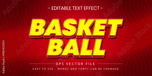 Basket Ball Sport Text Effect 3D Yellow Red EPS Vector