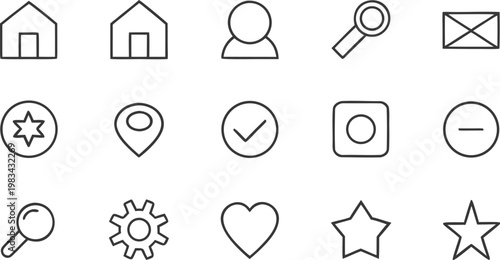 Set of minimalist outline for digital user interfaces