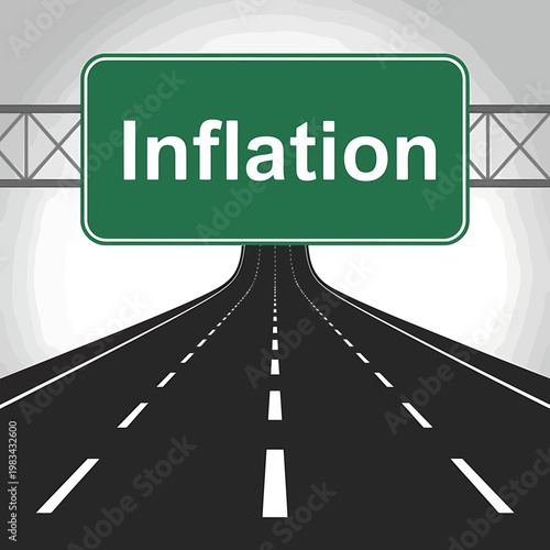 Inflation concept with road sign on highway tunnel entrance