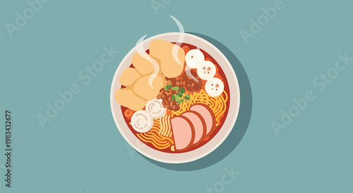 Delicious Hot Pot Noodles Bowl - Asian Food Meal.