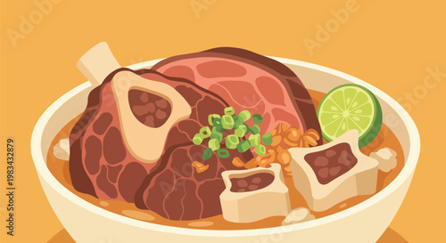 Delicious Beef Soup with Bone Marrow and Lime.