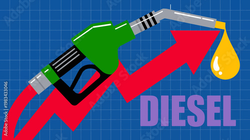 Diesel fuel price increase concept with nozzle and rising arrow graph