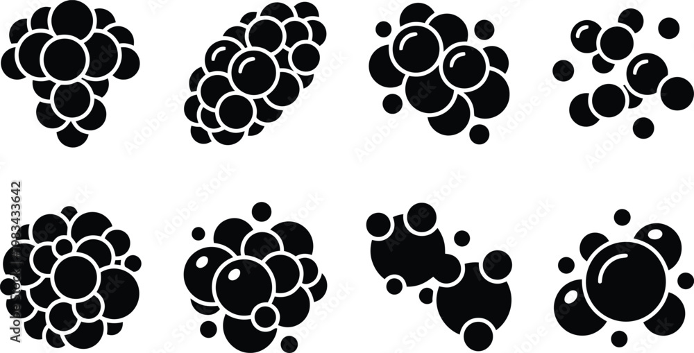 Fototapeta premium Eight Black Bubble Cluster Icons on White Background group symbol
