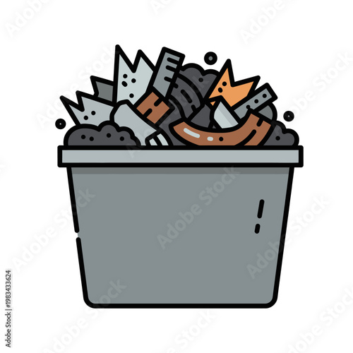 Overflowing Trash Can Illustration - Full of Debris and Waste