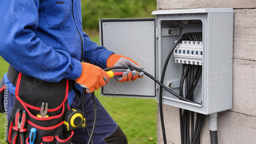 Canvastavla Electrician works on an outdoor electrical panel