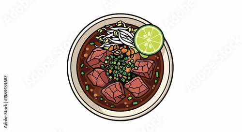 Delicious Beef Soup with Lime and Sprouts Asian Cuisine Food Dish.