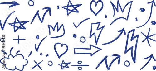 A versatile set of hand-drawn arrows and design elements in a sketch art style for creative projects. Vector