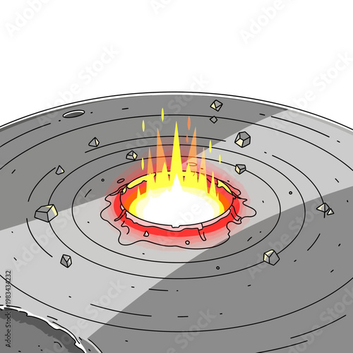 Volcanic Crater Eruption Illustration: Fiery Lava Bursting from Earth's Surface