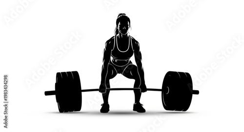 Silhouette of a woman performing a deadlift exercise with a barbell.