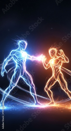 Energetic Clash - A Dynamic Battle of Light and Shadow.