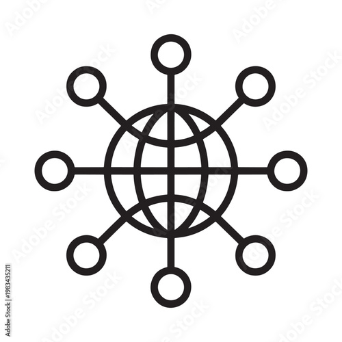 Global network illustration with connected nodes and a central sphere