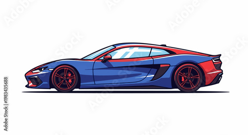 Pixelated blue and red sports car with sharp angles and tinted windows