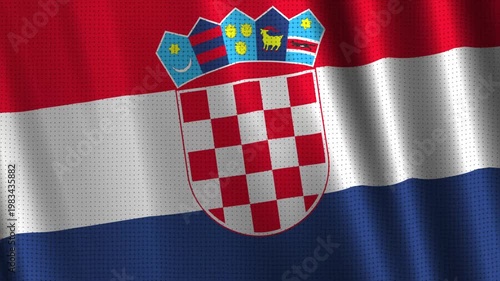 Seamless waving Croatia flag animation featuring detailed coat of arms and realistic cloth simulation, ideal for European content and national visuals.