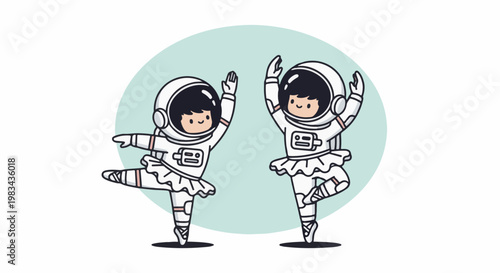 Two cute astronauts in ballet poses with tutus